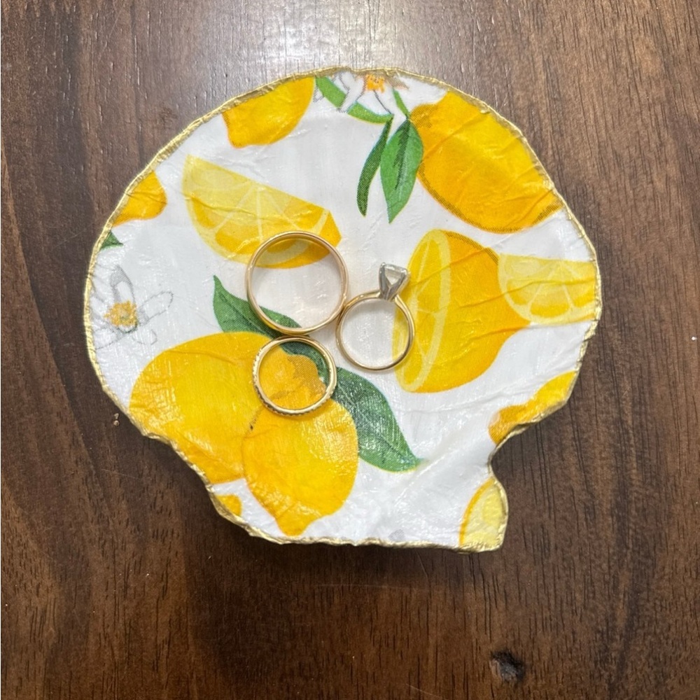 Lemon Print Shell Jewelry Dish